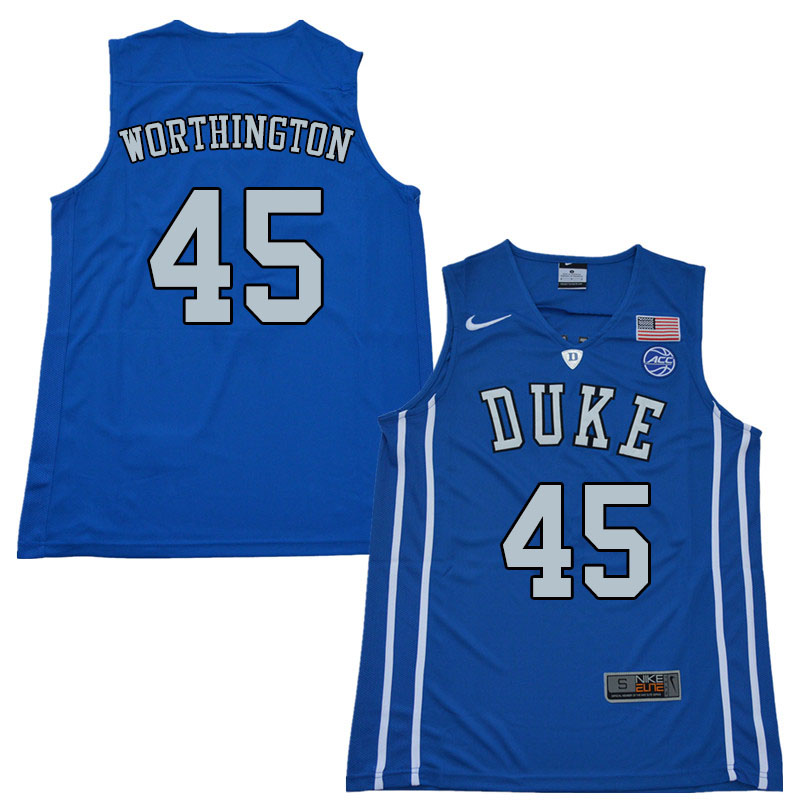 Men #45 Keenan Worthington Duke Blue Devils College Basketball Jerseys Sale-Blue